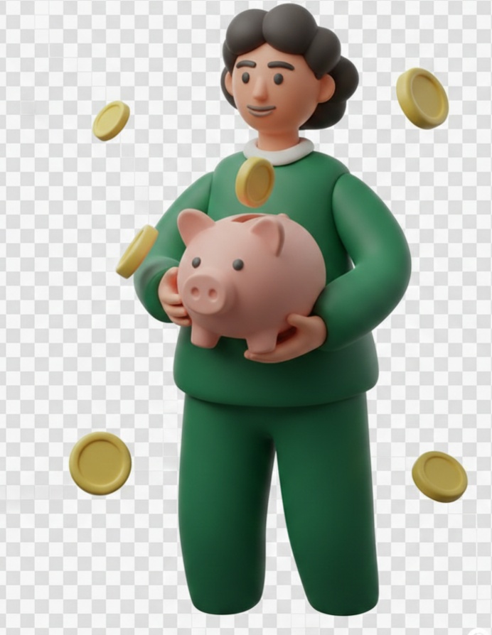 Persona 3D con cochinito de ahorros